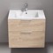 Wall Mounted Bathroom Vanity, Modern, Brown Oak, 28 Inch